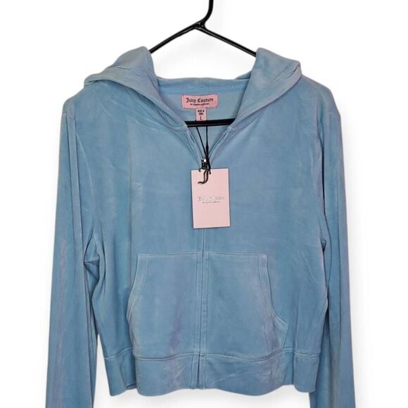 JUICY COUTURE OG Bling Velour Zip Up Hoodie Frosted Light Blue Size Large NWT - Picture 2 of 7